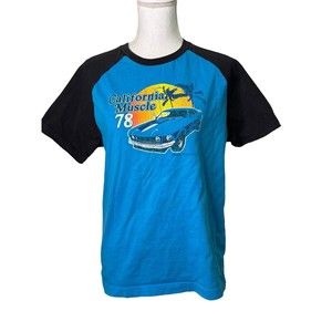 Vintage 1970s California  Muscle 78 Car T-Shirt Blue Black Womens Small a8